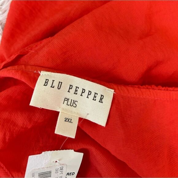 Blu Pepper NWT Plus Red Orange Sleeveless Asymmetrical Ruffle Blouse Sz 2x - Picture 6 of 9